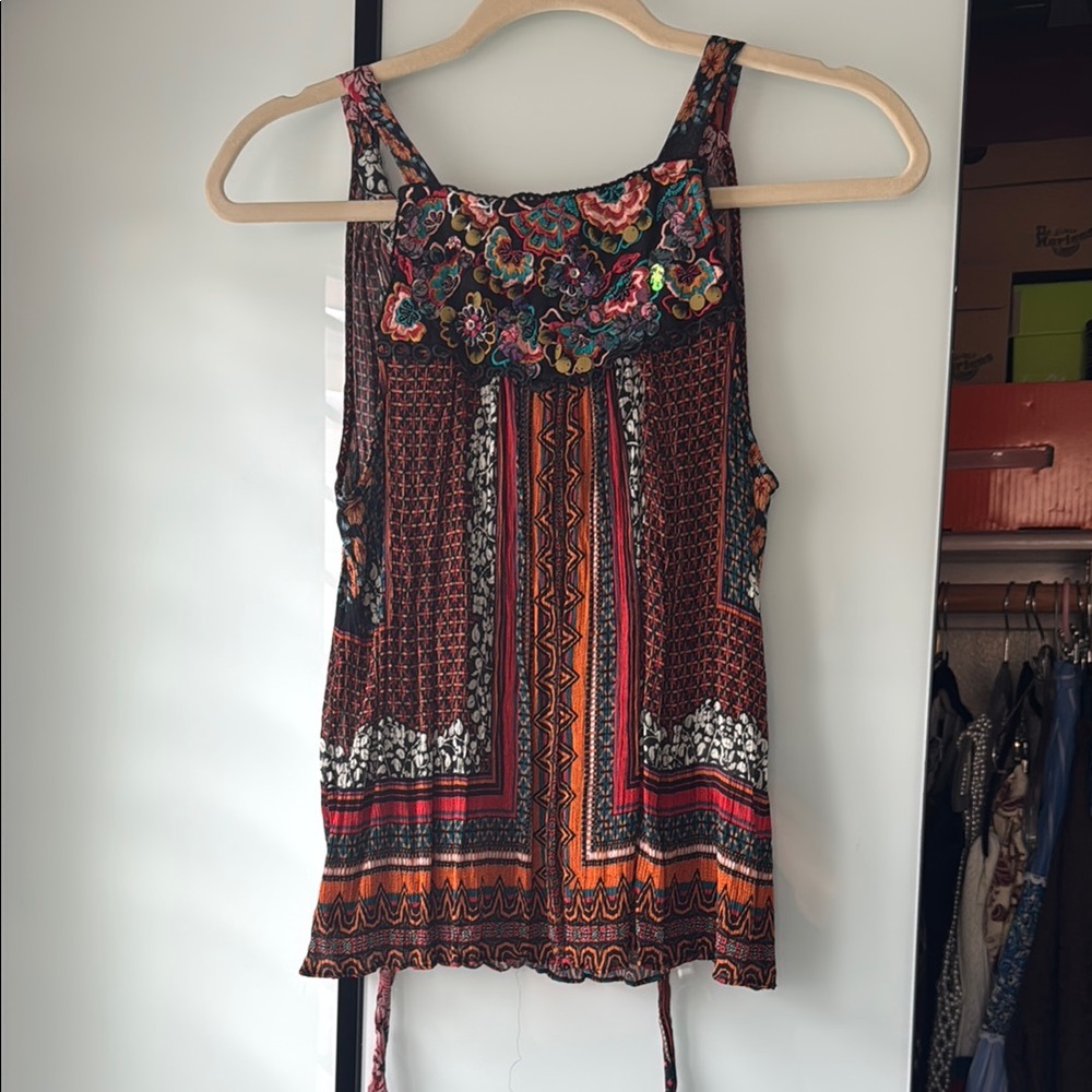 Anthropologie Orange Red Ruffled Tank Top